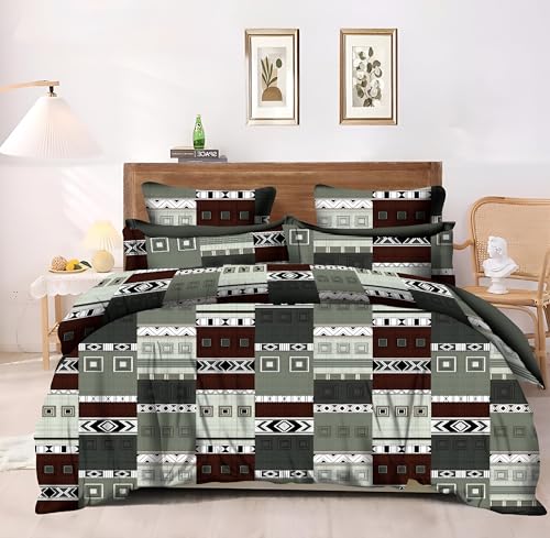 Dammn Decores Polyster 120 TC Urban Mosaic Bedding Set for Double Bed with 2 Pillow Covers | Breathable - Geometric Mosaic - Double (2.20x2.30 mtr)