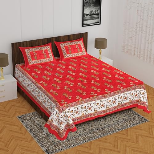 The Hobby Bounty THB 110TC Sanganeri Printed Double Bed Bedsheet,100% Pure Cotton Bedsheet for Double Bed with 2 Pillow Covers, 90x100 inch | Bed098