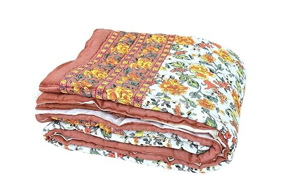 fashhub Jaipuri Rajasthani Traditional Lightweight Pure Cotton Double Bed Soft Jaipuri AC Quilt/Razai Floral Print Mugal Rajai