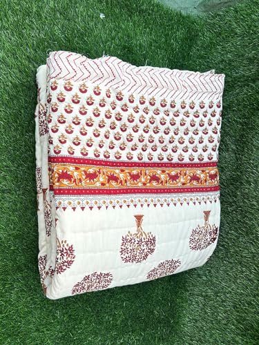 FABDESIGN QUILTS Jaipuri Razai Tree Print Double Bed Rajsthani Traditional Hand Stitched Lightweight Pure Cotton Winter and Summer Jaipuri Ac Quilt Razai/Rajai/Blanket/Comforter - (88X103) Maroon