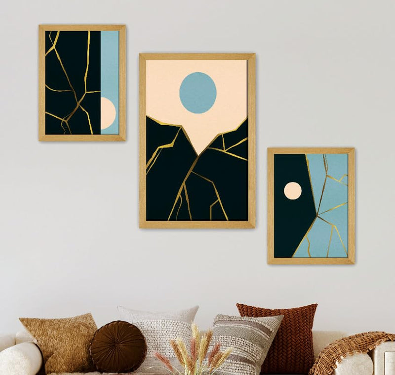 SAF paintings Set of 3 Modern Art Premium Brown frame painting for Wall Decoration SA-B46M1K2