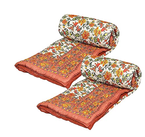 SIBLEY Cotton Single Bed Jaipuri Razai Jaipuri Blanket Ac Quilt for Winter Soft Light Weight Rajasthani Traditional Cotton Razai - Beige (Set of 2)(55 x 85 inch)