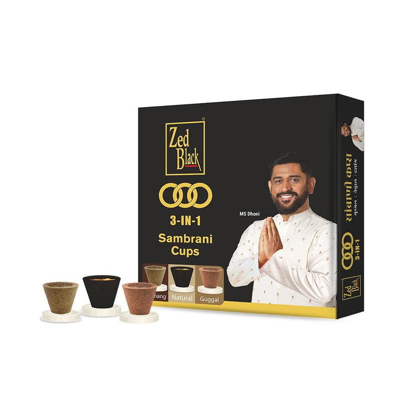 Zed Black 3 in 1 Sambrani Cups Sambrani Dhoop Cup Box - Long Lasting Pleasing Aroma Dhoop Cone for Puja for Everyday Use - Pack of 2