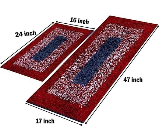 Chetak Handloom Kitchen Cotton Rectangular Floor Mat Doormat Pack Of 2 Complete Set Piece Royal Red