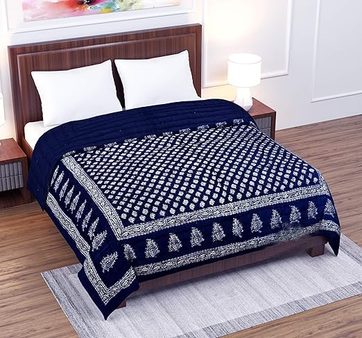 HOMYFINE 300 TC Single Bed Jaipuri Razai Pure Cotton Jaipuri rajai Ac Quilt for All Season Soft Light Weight Rajasthani Traditional Cotton Comforter 85 x 55 inch, Pack of 2 (Blue-Multi S-2)