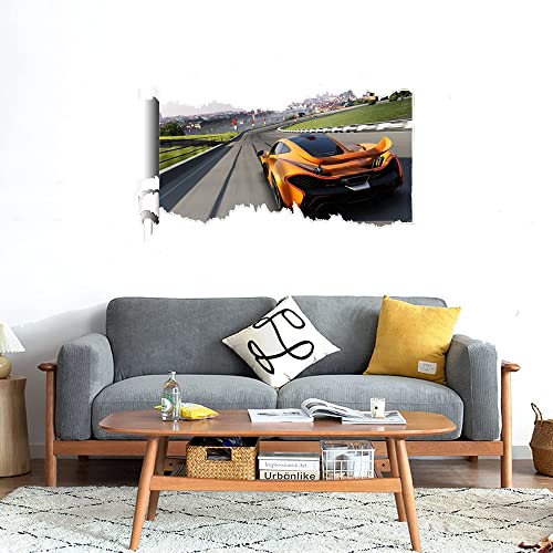 GADGETS WRAP Printed Wall Decal Sticker Scratched Paper Style Wall Decal (90cm x 50cm) - Orange Race Car