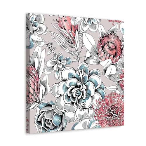 GADGETS WRAP Canvas Gallery Wrap Framed for Home Office Studio Living Room Decoration (17x17inch) - White & Pink Floral Pattern