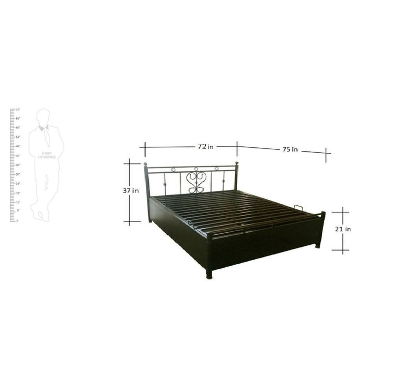 Royal Interiors King Size Metal Bed with Foam Mattress and Hydraulic Storage (Matte Finish,Black)