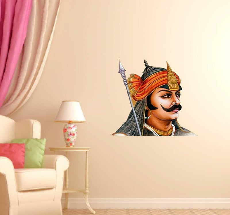 The Looking Great Worrior Maharana Pratap with Look Like Victory Pose Decorative Wall Stickers (PVC Vinyl)