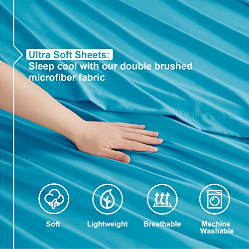 Twin , Beach Blue : Bed Sheet Bedding Set, Twin Single Size, Beach Blue (Teal), 100% Soft Brushed Microfiber Fabric with Deep Pocket Fitted Sheet, 1800 Luxury Bedding Collection, Hypoallergenic & Wrinkle Free Bedroom Linen Set By Nestl Bedding