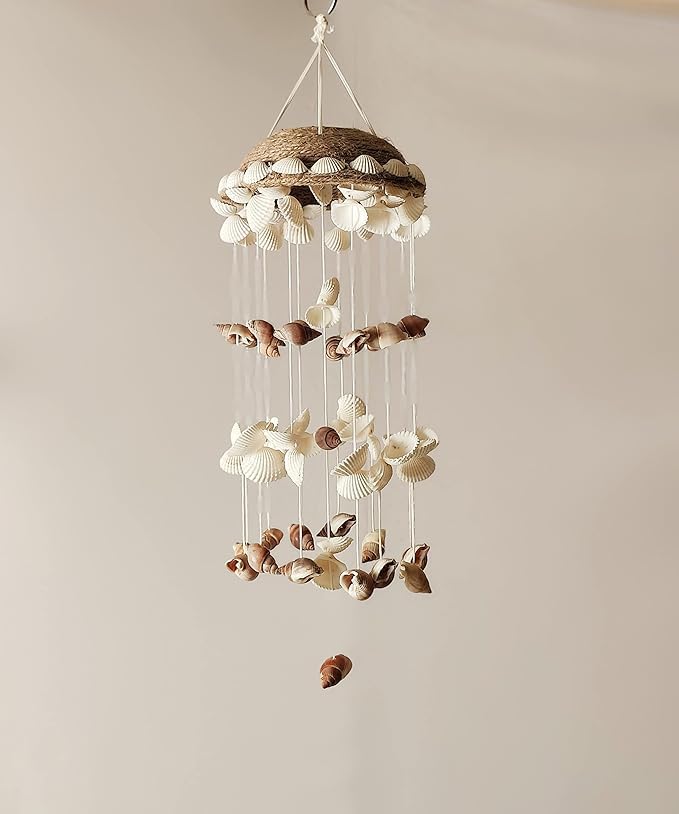 Shellkrafts Sea Shell Wind Chime for Home | Balcony & Garden | Soothing Rain Sound & Very Lucky According to Vastu | Attracts Good Luck (White)