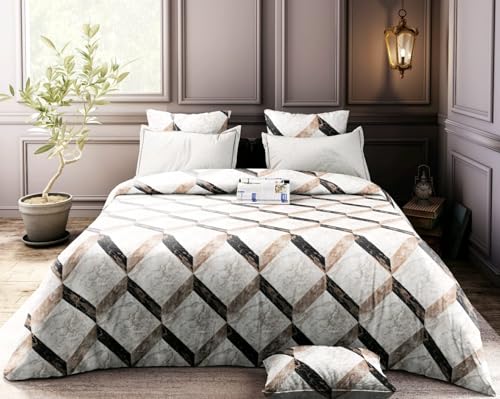 Ritvik Decor Glace Cotton Double Bed Bedsheets with 2 Pillow Covers - King Size Bedsheets 90"x100" inches (Off Charcoal- Waves)