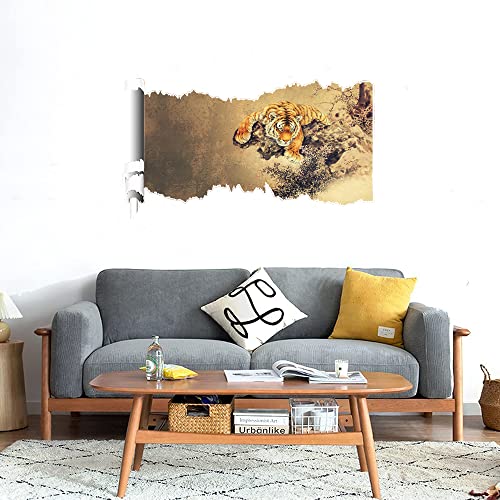 GADGETS WRAP Printed Wall Decal Sticker Scratched Paper Style Wall Decal (90cm x 50cm) - Tiger Coming Painting