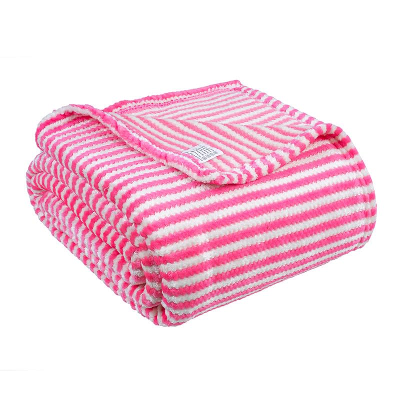 BSB HOME® Premium 220 TC Fleece Double Blanket | 300 GSM Lightweight Cozy Ultrasoft for Bed, Sofa, Travel & Camping| 230x220 cm |Pink & White