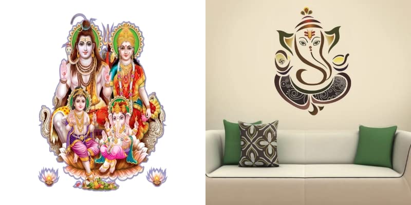 Combo of 2 Wall Stickers- Shiv Parivars & Royal Ganesh Self Adhesive VinylWaterproof Decorative Wall Decals for Hall, Bedroom & Kitchen