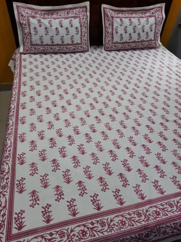 Handmade sanganeri bagru print badsheet with 2 pillow covers