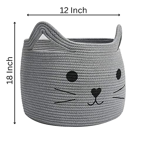 ALBY Large Woven Jute Rope Storage Basket, Laundry Basket Organizer For Toys, Blanket, Clothes, Towels, Gifts | Pet Gift Basket For Cat, Dog (Large 15 X 13), Grey