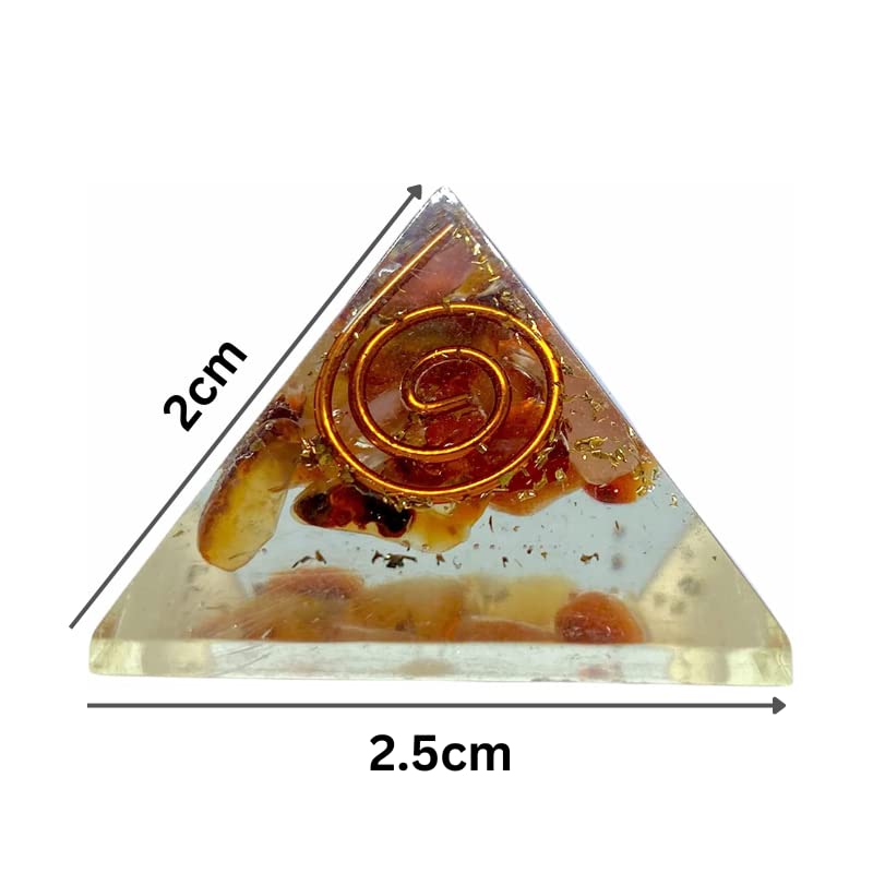 Spiritual Elementz Carnelian Orgone pyramid (1'Inch) Clear Crystal Gemstone Copper Metal (Stone of Anti-Depression).