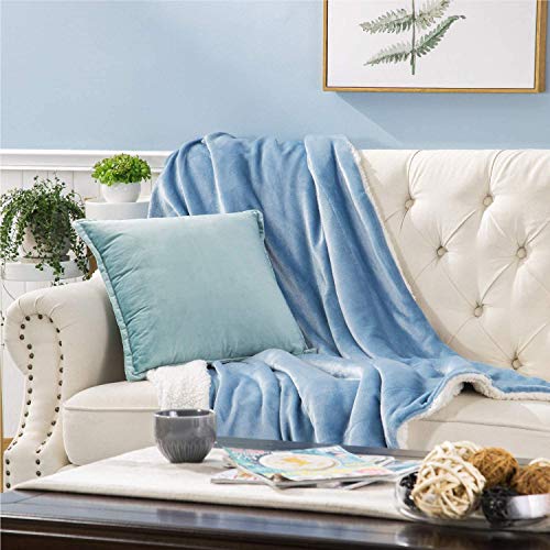 BSB HOME Polyester Micromink Warm Sherpa Super Soft Flannel Solid/Plain Blanket for Light/Mild Winter, Aqua, Size 220 x 230 Cms (Approx 7.4 x 7 ft, Double)