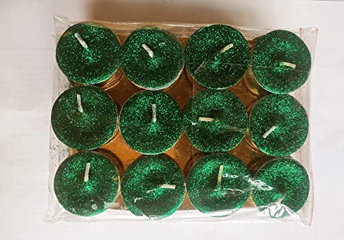 Candle Station Glitter tlight Pack of 60 tlight Green Candles unscented Burning time 3 to 4 Hours in House 1 Hour in Open air Under Sky katori Size 1.5"x0.5"