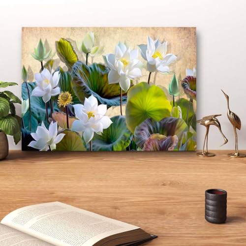 GADGETS WRAP Canvas Gallery Wrap Framed for Home Office Studio Living Room Decoration (14x11inch) - White Lotus