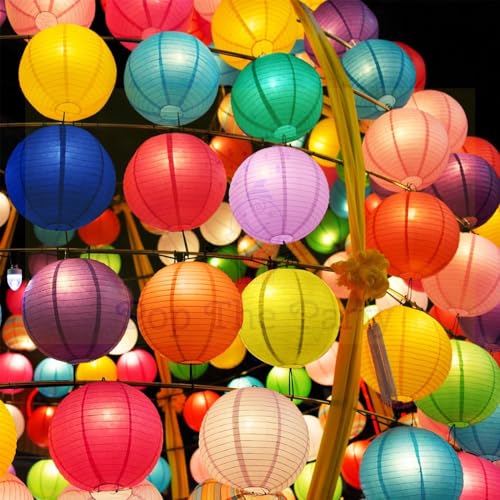 Pop the Party Hanging Lantern Rice Paper Ball Lamp Shade (12 Inch, Mix Colour) - Pack of 5