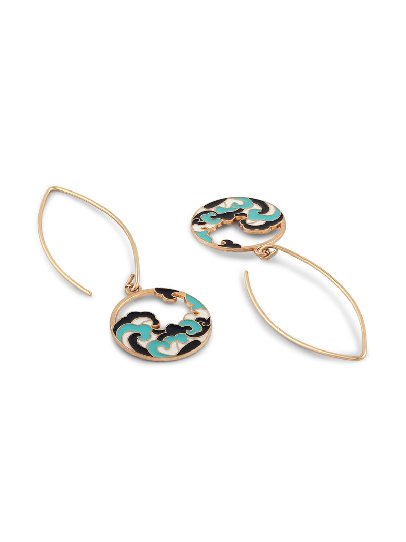 Zaveri Pearls Blue Enamelled Sea Wave Contemporary Drop Earring For Women-ZPFK16799