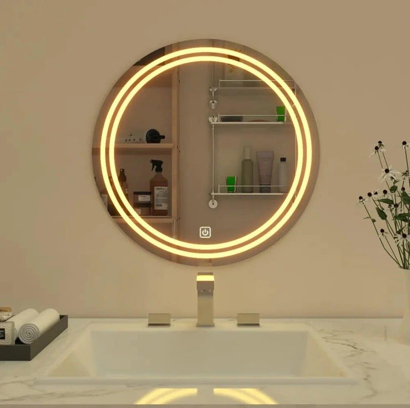 TINITALO Bathroom LED Mirror Home Mirror Wall Mirror with Touch Sensor, 3 Light Effects, Glass, Round LED-80 (30 x 30 Inch)