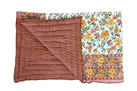 fashhub World Famous Jaipuri Light Weight Pure Cotton Traditional Rajasthani Print Multi Colour Single Bed Quilt/Razai/Rajai (Multi, Orange Mugal, Single Bed)