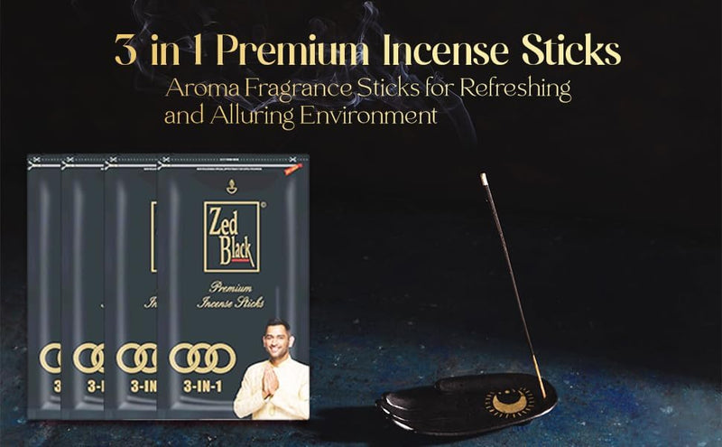 Zed Black 3 in 1 Premium Incense Sticks - Aroma Fragrance Sticks for Refreshing and Alluring Environment - Pack of 4