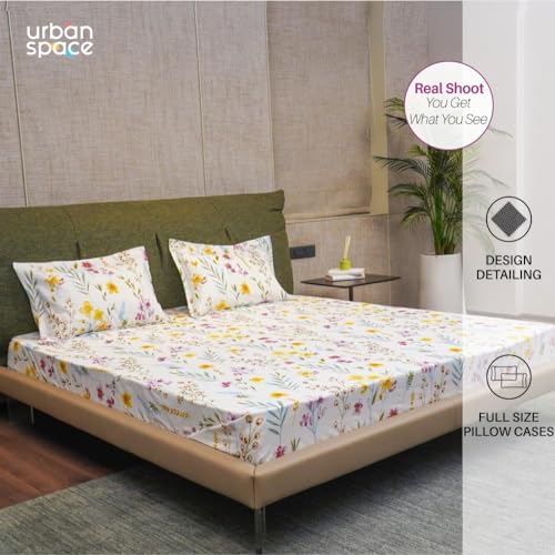 Urban Space Serene 100% Cotton 200 TC Printed Bedsheet for Single Bed with 1 Pillow Cover (Size 58 x 90 inches, France - Yellow)