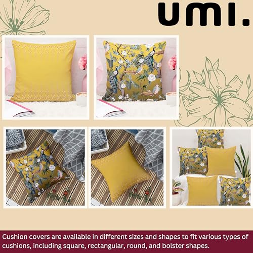 Amazon Brand – Umi. Peacock Printed Canvas Cotton Cushion Cover, Set of 5 (16 x 16 Inches)(Yellow)