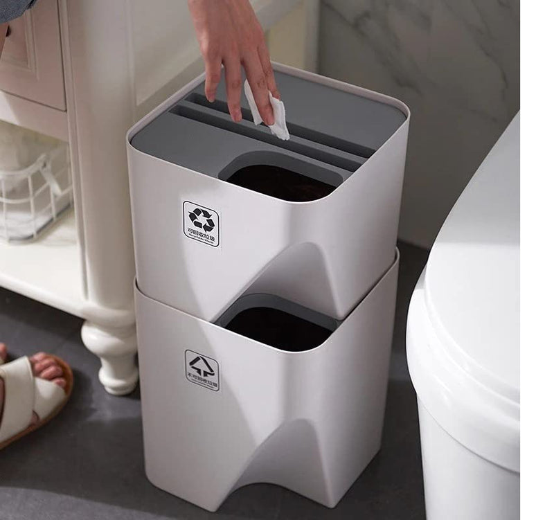 shopurb Kitchen Trash Can Stacked Sorting Trash Bin Recycling Bin Household Dry And Wet Separation Waste Bin Rubbish Bin For Living Room, Office, Bedroom, Bathroom, Kitchen (Set Of 2), Step-On