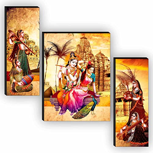 SAF paintings Religious Radhe Krishna UV Textured Painting Radha Krishna UV Textured Home Decorative Gift Item Self Adhesive Painting (18 Inch X 12 Inch) - Set of 3