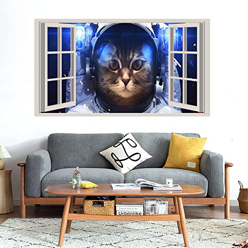 GADGETS WRAP Printed Wall Decal Sticker Fake Window Style Decal (90cm x 50cm) - Space Cat