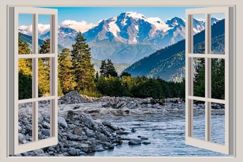 JVERF - JZZA21625 Georgia Mountains Rivers Stones Scenery Mazeri| Self-Adhesive Open Window Wall Sticker