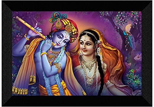 SAF Pack of 1 Radha krishna religious modern art wall painting with framed for living room 11 inch x 14 inch CANFM31376