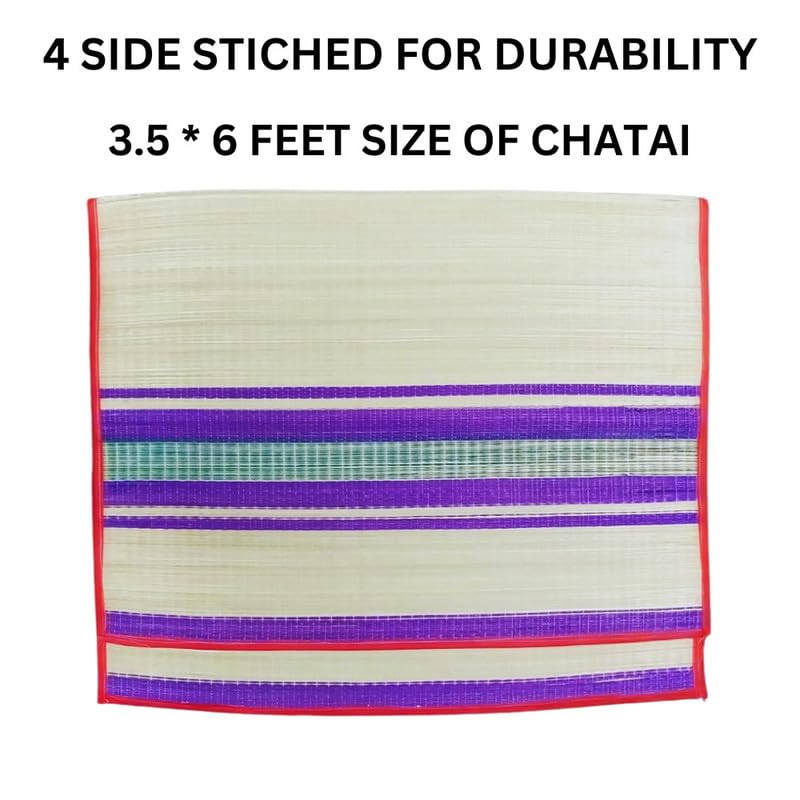 Limrah Enterprises Traditional Chatai Mats for Home - Korai Grass Mat Single chatai 3.5x6 outliune Light Green (Pack of 1)