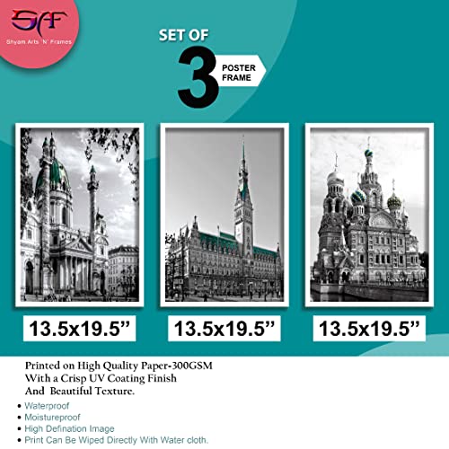 SAF paintings Set of 3 Abstract Buildings Modern Art Premium White Frame Painting For Wall Decoration, Bedroom, Paintings For living Room 31.5 inch x 13.5 inch inch,WHITEMX33590