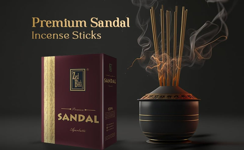 Zed Black Premium Sandal Incense Sticks Long Lasting Refreshing Agarbatti Scent Sticks for Everyday Use - Executive Pack (pack of 12)