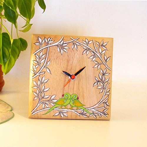 aamori Handpainted Pattachitra Parrot Table Clock