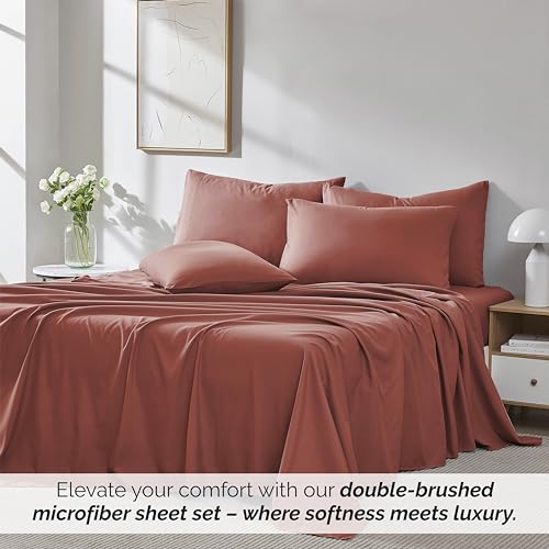 Queen, Terra Cotta (Marsala) : Southshore Essentials - 6 Piece Brushed Microfiber Sheet Set, Queen Size, Marsala