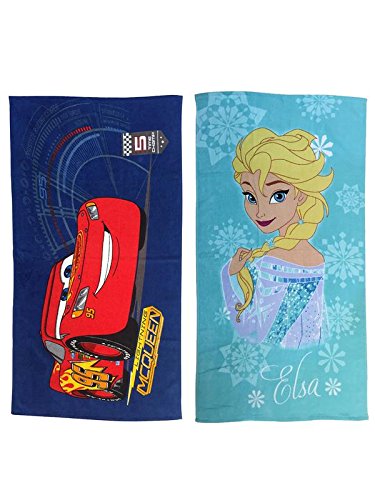 Athom Living Disney Cars & Frozen Premium 100% Cotton Kids Bath Towel 350 GSM 60x120 cm Pack of 2