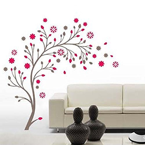 Nyati Designs Beautiful Magic Tree with Flowers' Wall Sticker (PVC Vinyl, 50 cm x 70 cm, Brown and Red)