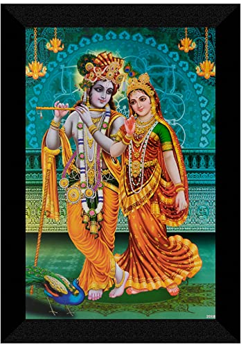 SAF Pack of 1 Radha krishna religious modern art wall painting with framed for living room 11 inch x 14 inch CANFM31295