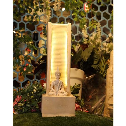 Shawshank Water Fountain Cream Buddha Garden Water Fountain Indoor Fountain for Home Office Living Room Dcor with LED Lights and Water Pump