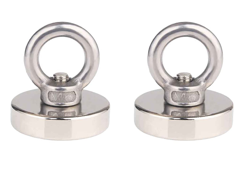 JAKAGO 75 LBS(34 KG) Pulling Forces Strong Permanent Rare Earth Magnets,Powerful Round Neodymium Magnetic Hooks with Eyebolt for Kitchen Bedroom Magnetic Fishing and Hang Items(2 Pieces)