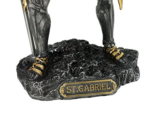 13" Saint Gabriel Archangel Statue W/Trumpet and Cross Pewter & Gold Finish Angel