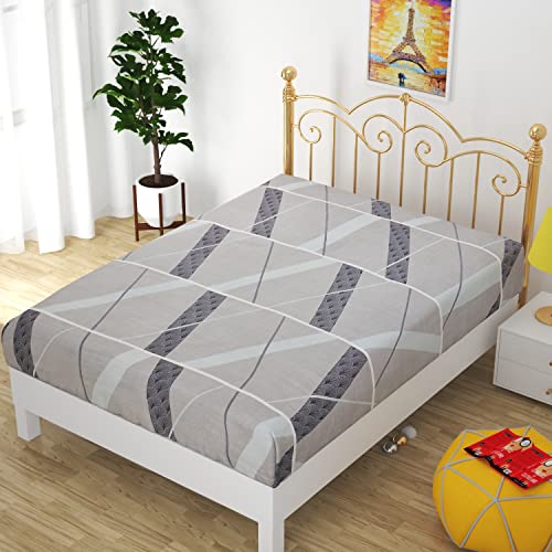 Impression Hut 200 TC 100% Polycotton Cartoon Printed Supersoft Bedsheet for Living Room Fitted Single Bed Without Pillow Covers Soft/Breathable Wrinkel Free -48X72 Inches -Cream Grey Patti