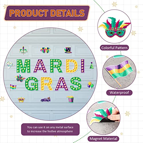 TOODOO 20 Pieces Mardi Gras Garage Door Magnets Outdoor Magnets Refrigerator Decal Magnetic Stickers Car Mask Magnets for Mardi Gras Fridge Garage Door Fridge Party Supplies